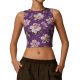 Purple Floral Sleeveless Crop Top