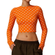 Playful Orange Polka Dot Long Sleeve Crop Top