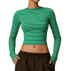 Green Striped Long-Sleeve Crop Top